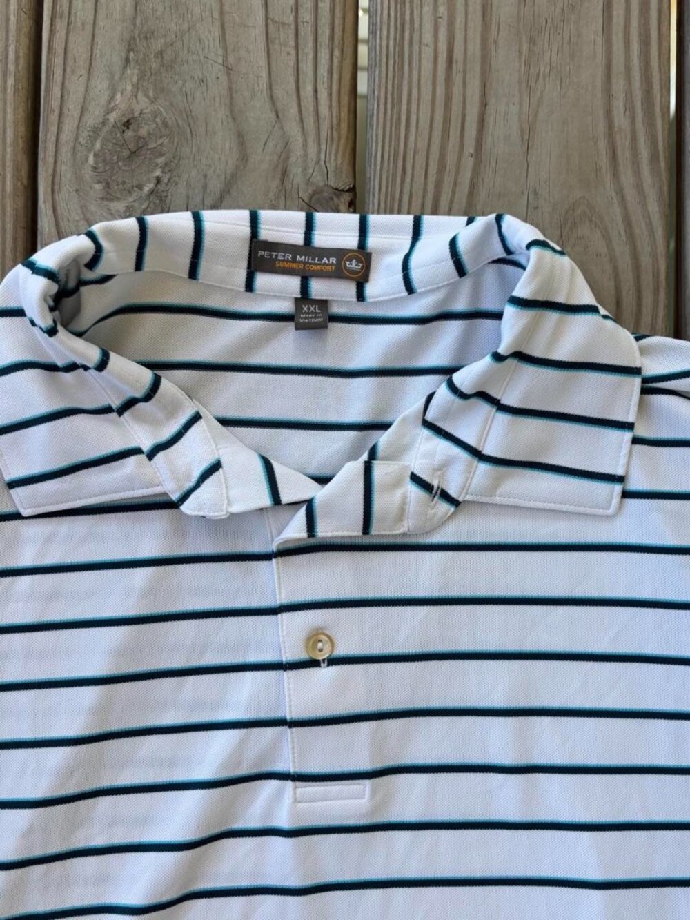Peter Millar Summer Comfort Polo Golf Shirt Striped White 2XL